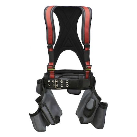 Super Anchor Safety X-Large - Gray Frame/Red Webbing All-Pakka Harness with Tool Bag Combo. (Not for Fall Protection) 6351-GRX